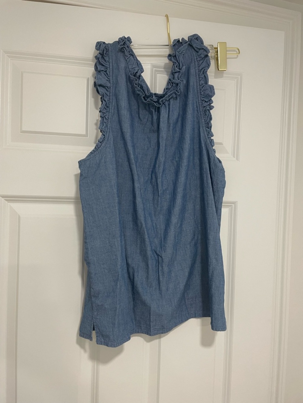 J. Crew Ruffle-Trim Chambray Tank - Blue